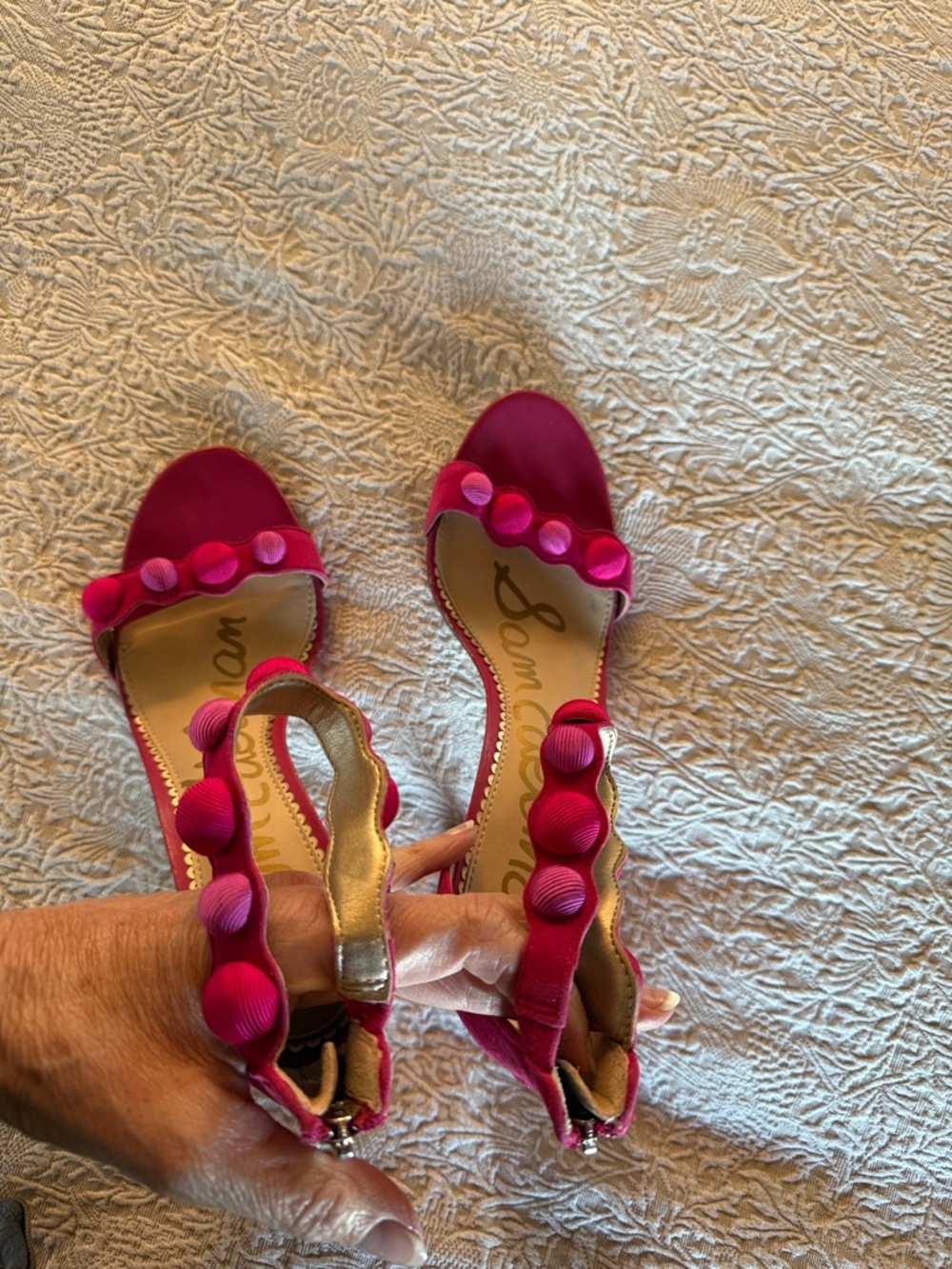 Sam Edelman Fuchsia Ruffle-Strap Block Heels - Picture 4 of 4